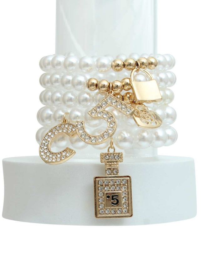 White Pearl Gold Boutique Charm Bracelets