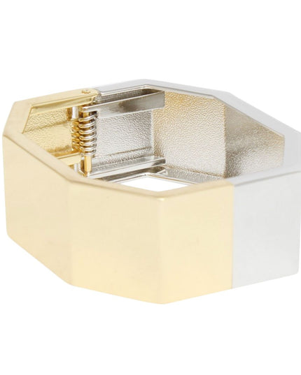 Cuff Mixed Metal Geometric Bent Hinge Bracelet