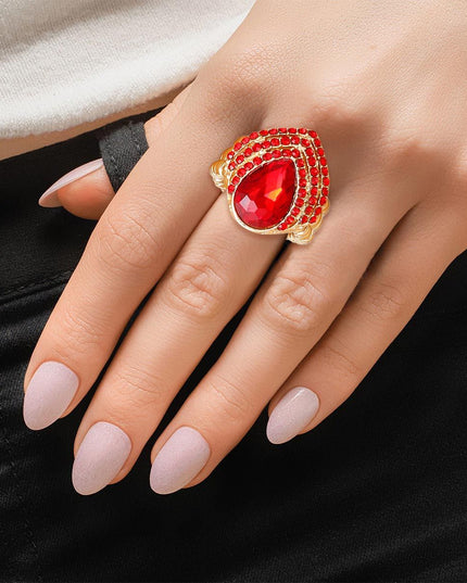 Cocktail Ring Red Teardrop Pave Stone for Women