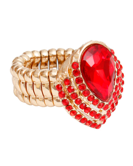 Cocktail Ring Red Teardrop Pave Stone for Women