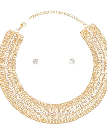 Necklace Gold Multi Link Rhinestone Collar Women