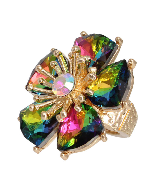Pink Green Daisy Crystal Ring