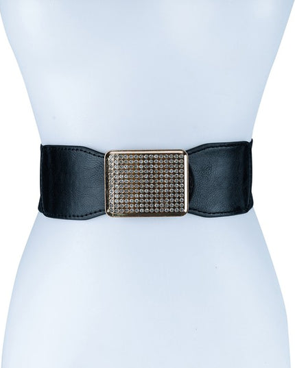 RECTANGLE RHINESTONED SMOCKED LEATHER BELT