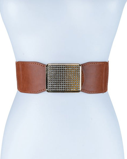 RECTANGLE RHINESTONED SMOCKED LEATHER BELT