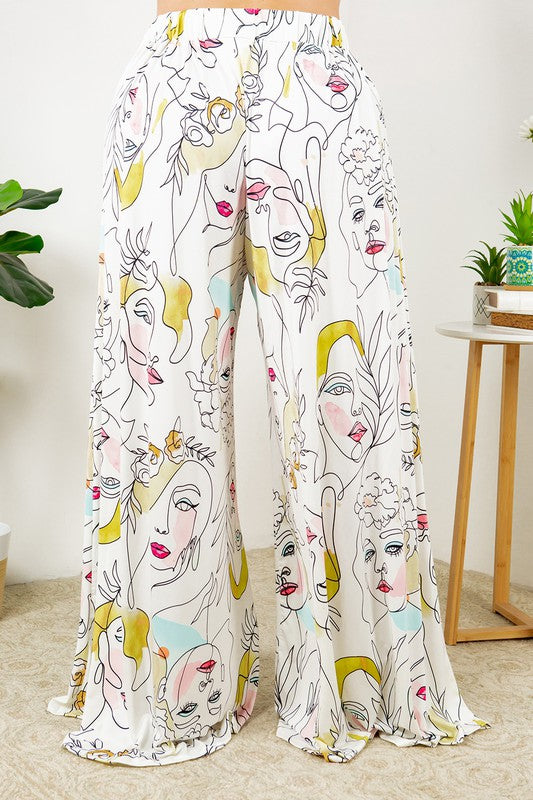 Pastel Face Print Palazzo
