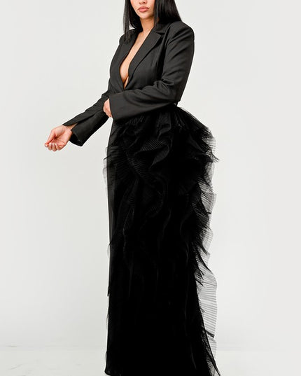 Noir Cascade Tuxedo Gown