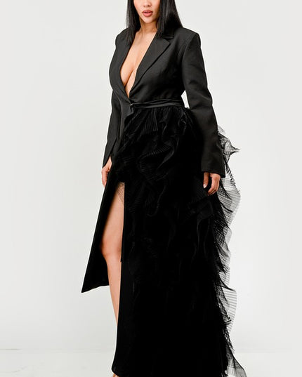 Noir Cascade Tuxedo Gown