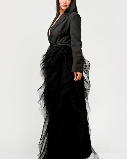 Noir Cascade Tuxedo Gown