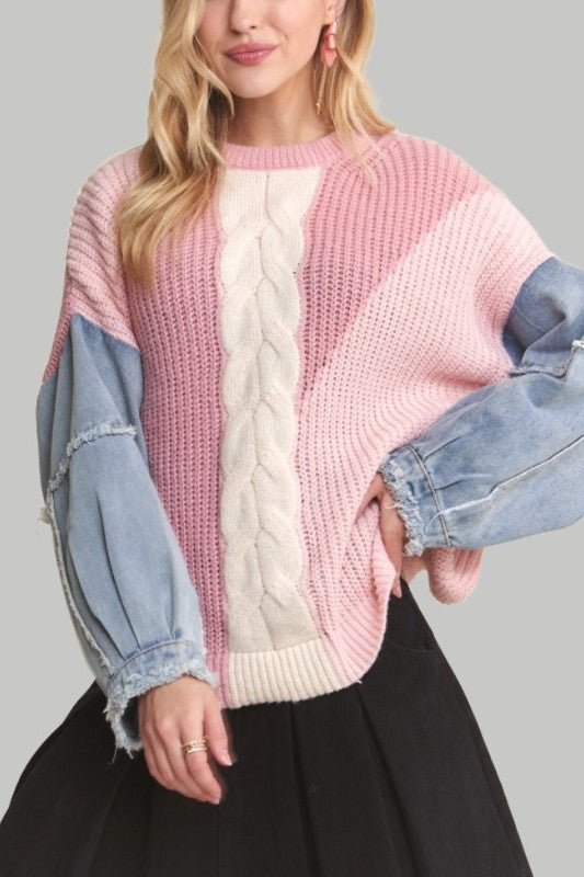Pinked Denim Sweater