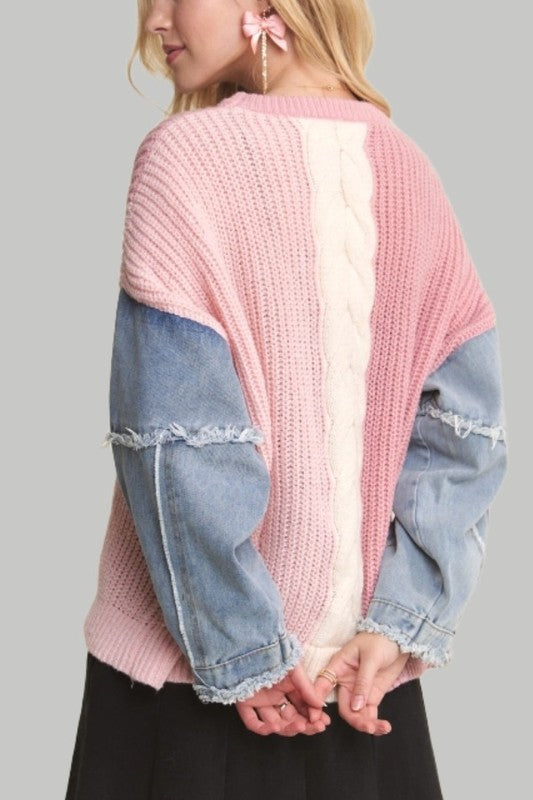 Pinked Denim Sweater