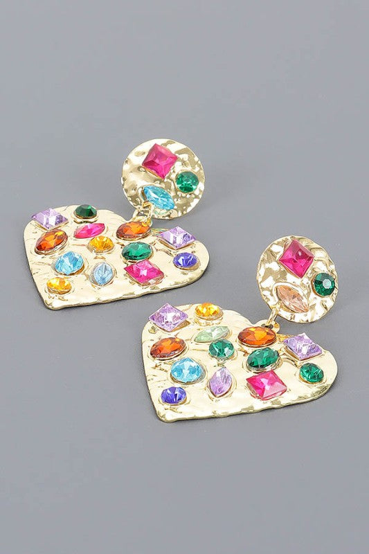 Encrusted Heart Earrings