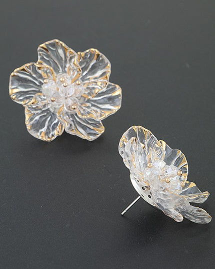 Transparent Gold Rose Earrings