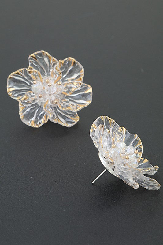 Transparent Gold Rose Earrings