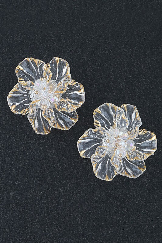 Transparent Gold Rose Earrings