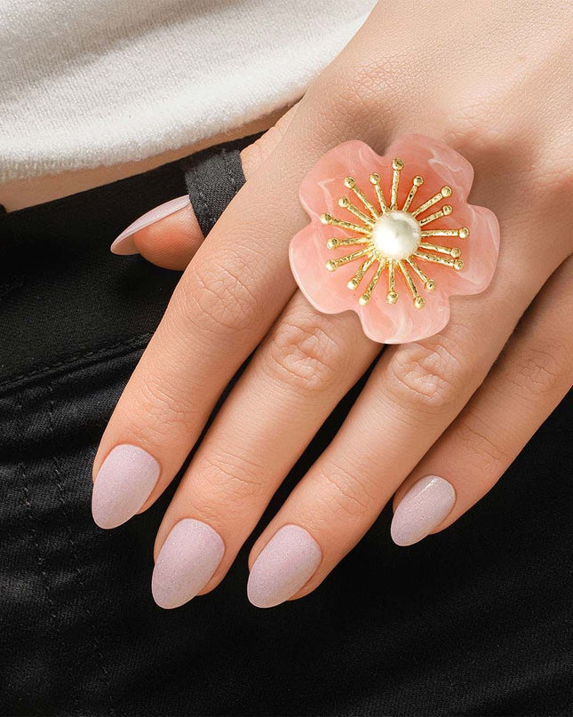 Marbled Pink Flower Gold Ring