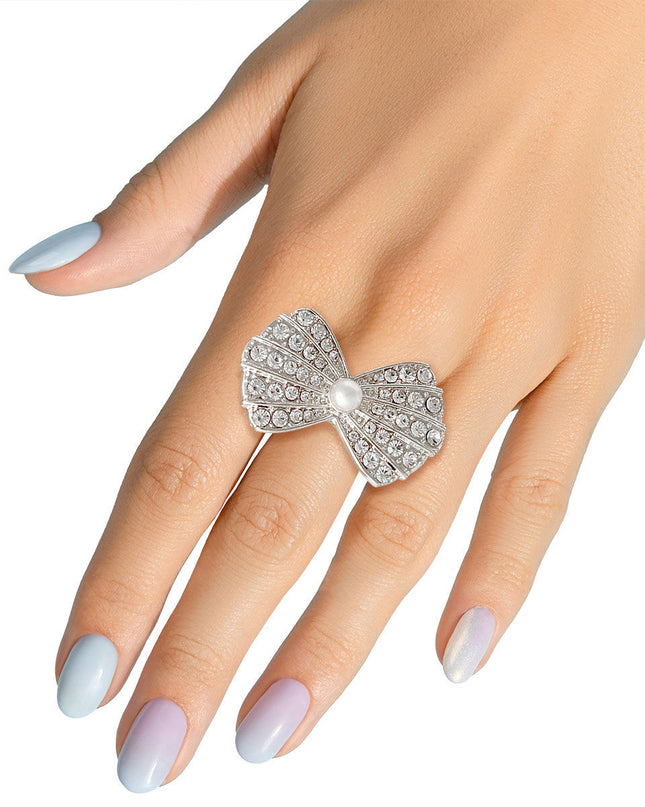 Silver Rhinestone Bow Ring