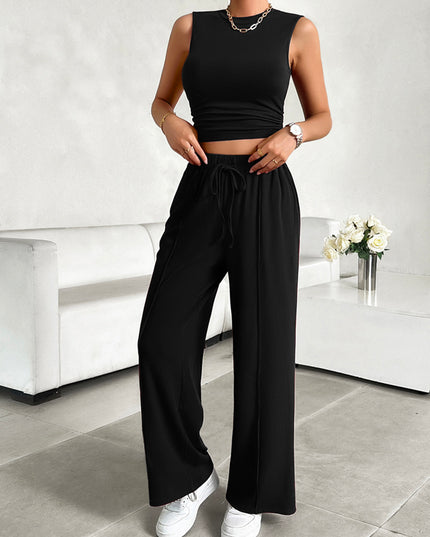 Mock Neck Sleeveless Top and Drawstring Pants Set