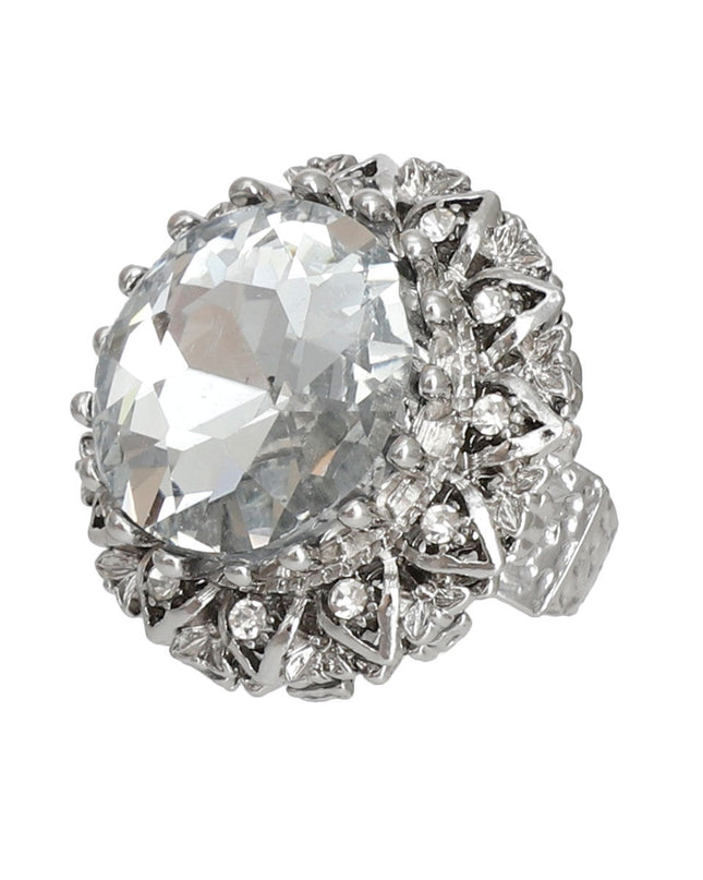Silver Clear Crystal Vintage Cocktail Ring