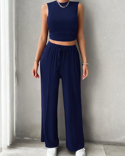Mock Neck Sleeveless Top and Drawstring Pants Set