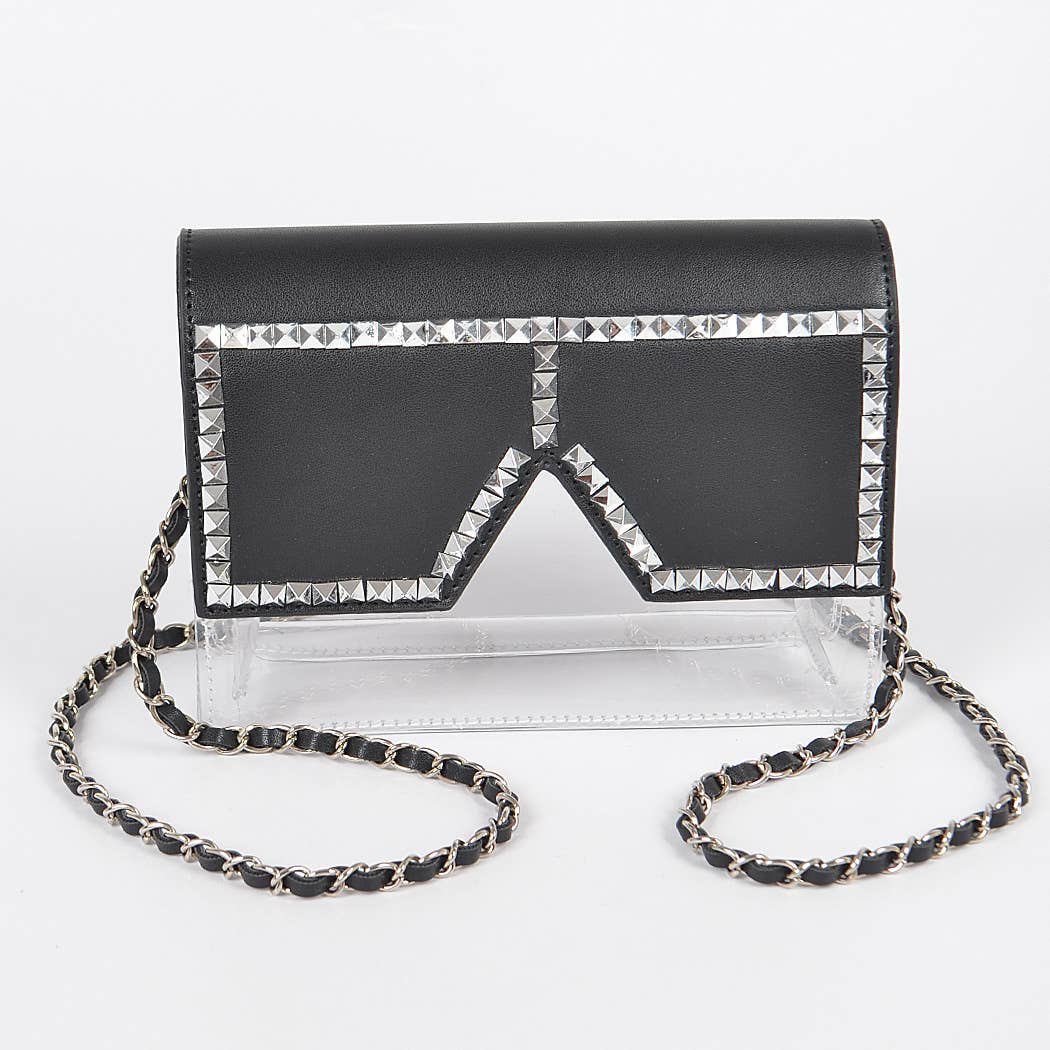 Square Rhinestone Glasses Clear Clutch
