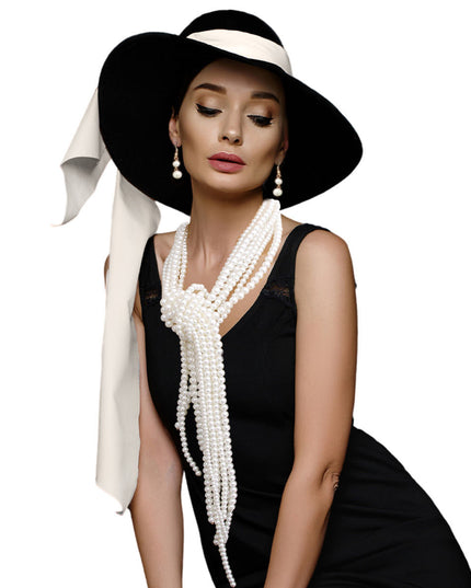 Cream Pearl Scarf Necklace Set