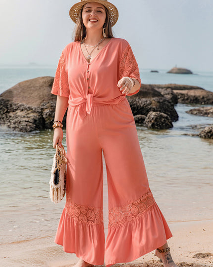 Plus Size Button Up Half Sleeve Top and Pants Set