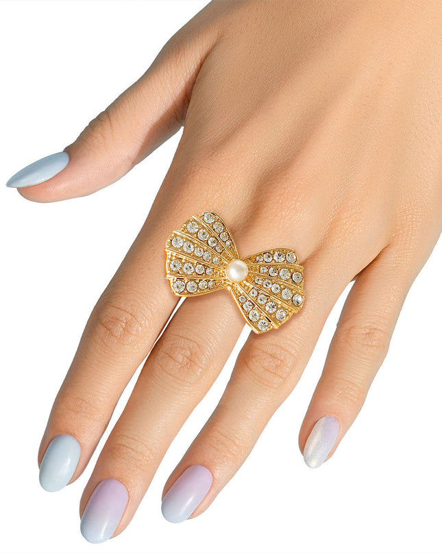 Gold Rhinestone Bow Ring