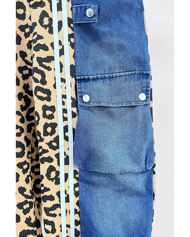 Leopard Contrast Cargo Pants