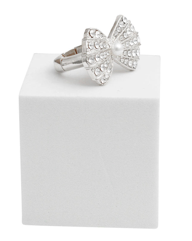 Silver Rhinestone Bow Ring