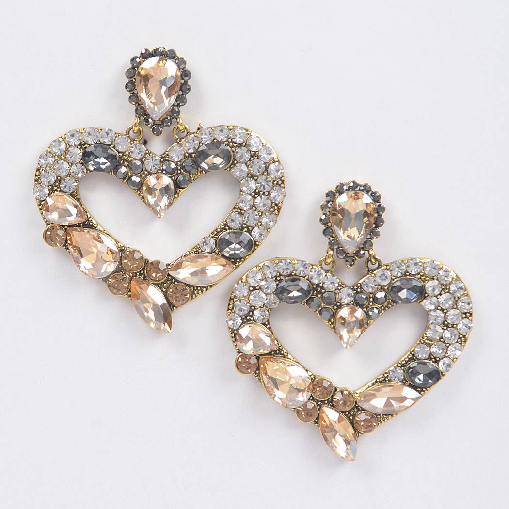 Single Heart Bejeweled Earrings
