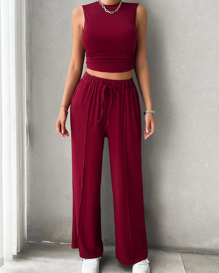 Mock Neck Sleeveless Top and Drawstring Pants Set