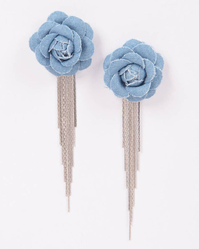 Denim Flower Fringe Earring