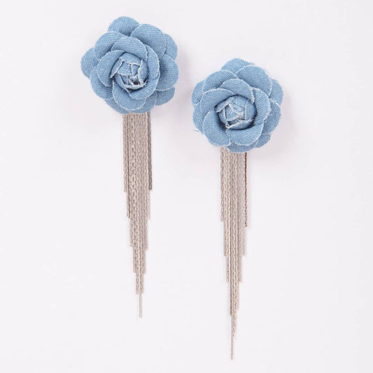 Denim Flower Fringe Earring