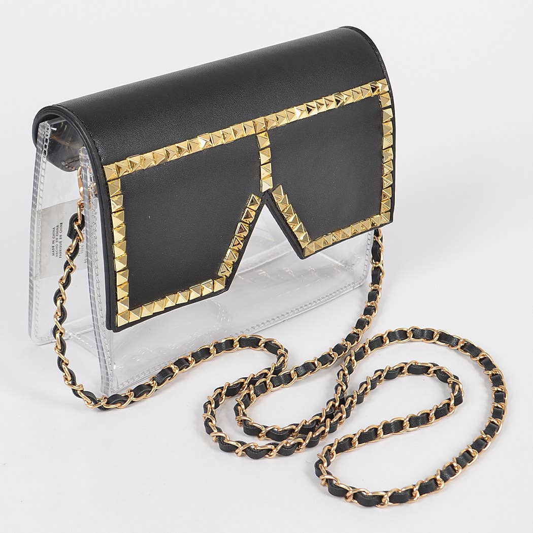 Square Rhinestone Glasses Clear Clutch