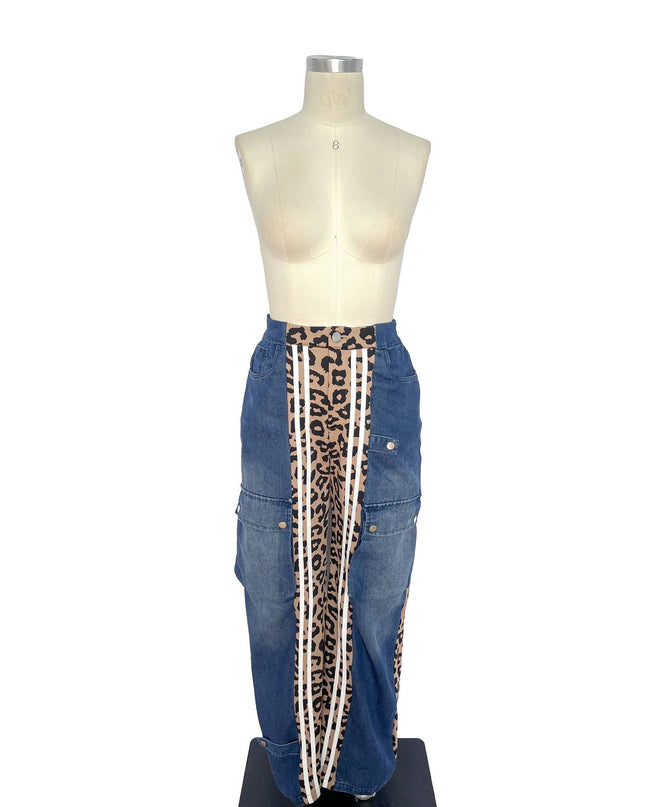 Leopard Contrast Cargo Pants