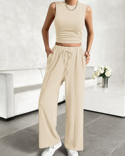 Mock Neck Sleeveless Top and Drawstring Pants Set