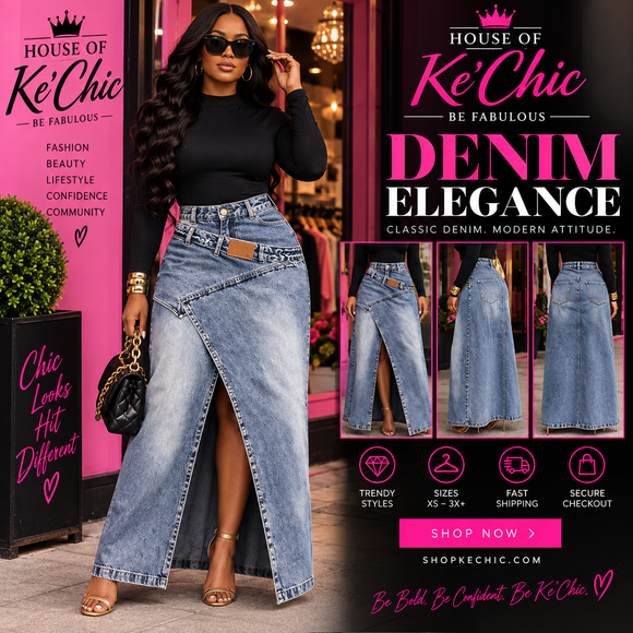 High-Waisted Asymmetric Slit Denim Maxi Skirt