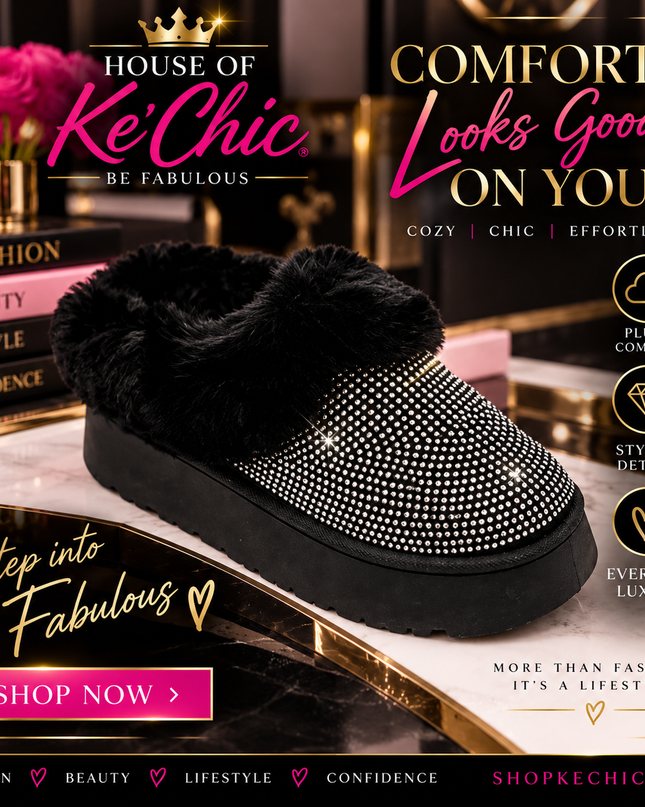 Embellished Faux Fur Platform Booties