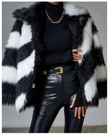 Black Faux Rabbit Fur Coat