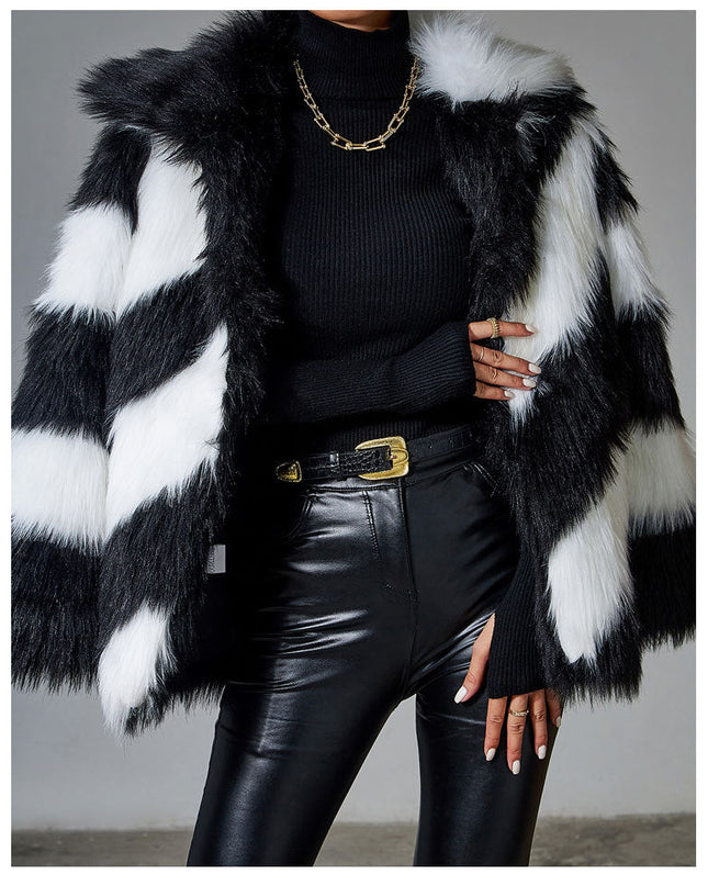 Black Faux Rabbit Fur Coat