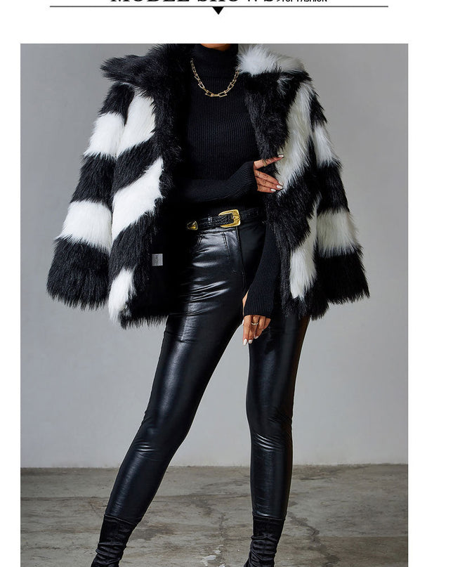 Black Faux Rabbit Fur Coat
