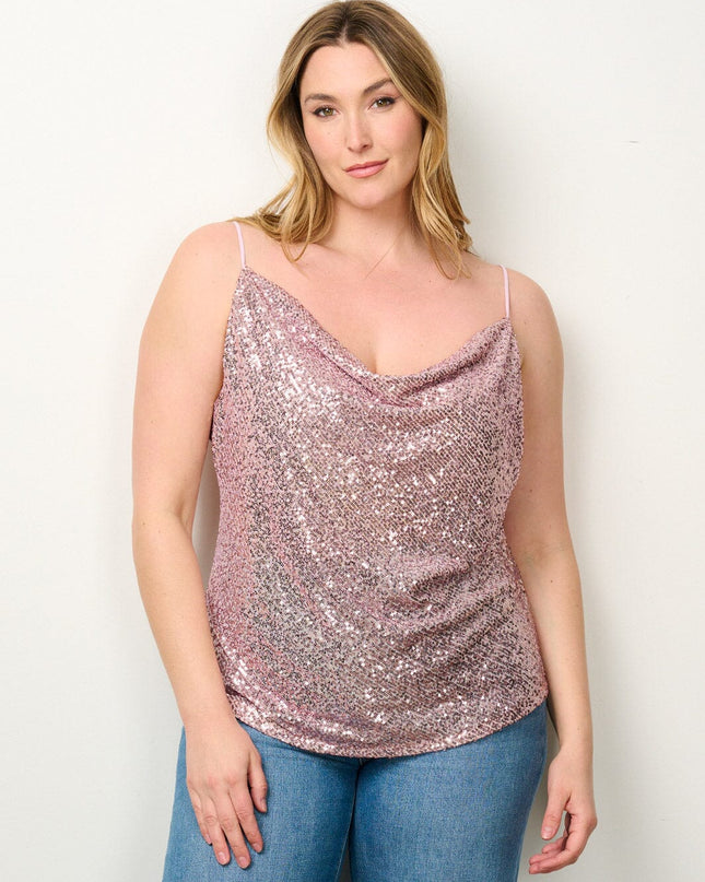 Sequin Cowl Neck Tank