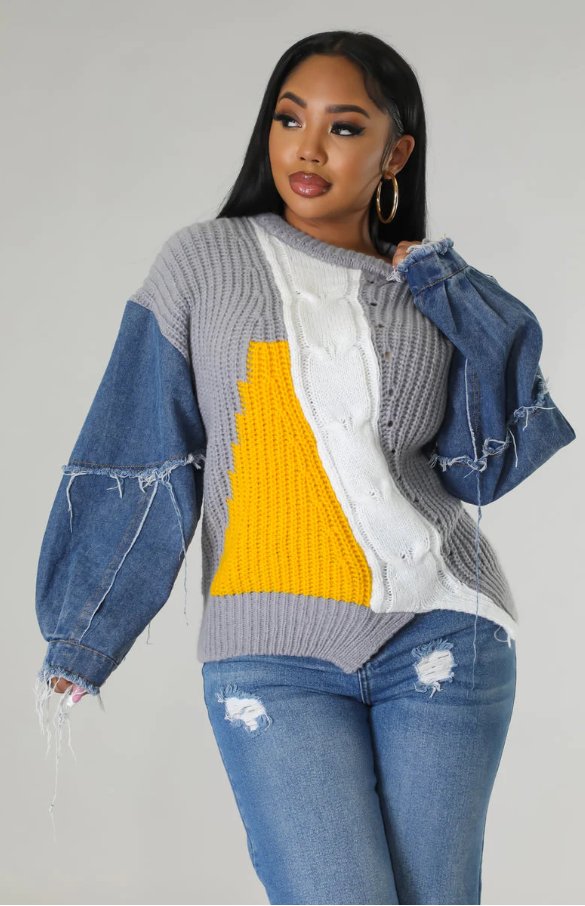 Denim Sleeved Sweater