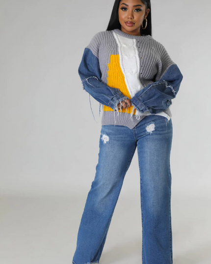 Denim Sleeved Sweater