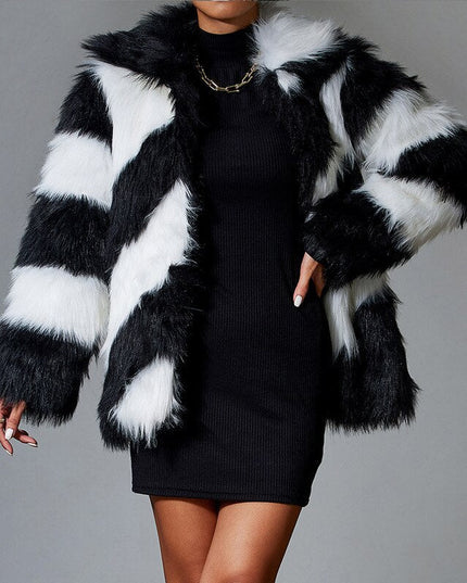 Black Faux Rabbit Fur Coat