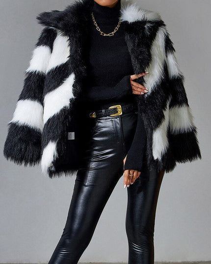 Black Faux Rabbit Fur Coat