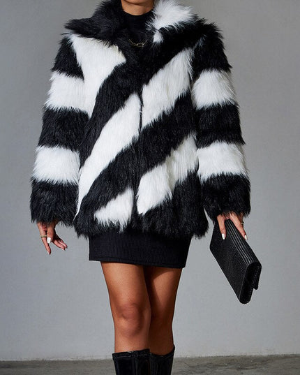 Black Faux Rabbit Fur Coat