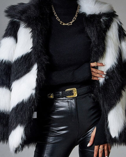 Black Faux Rabbit Fur Coat