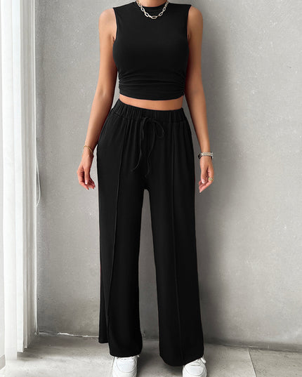 Mock Neck Sleeveless Top and Drawstring Pants Set