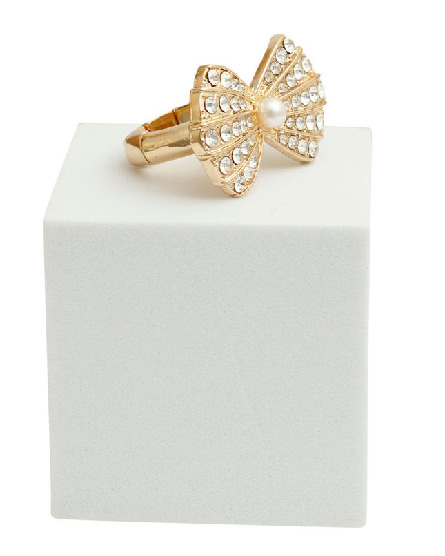 Gold Rhinestone Bow Ring